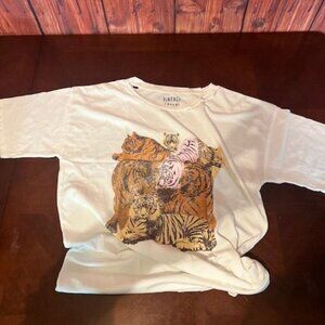Vintage Canvas Tiger Graphic T-Shirt Large 100% Cotton Short‎ Sleeve Crew Neck